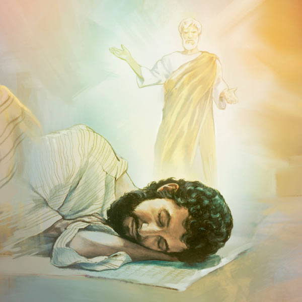Een engel van Jehovah verschijnt aan Jozef in een droom