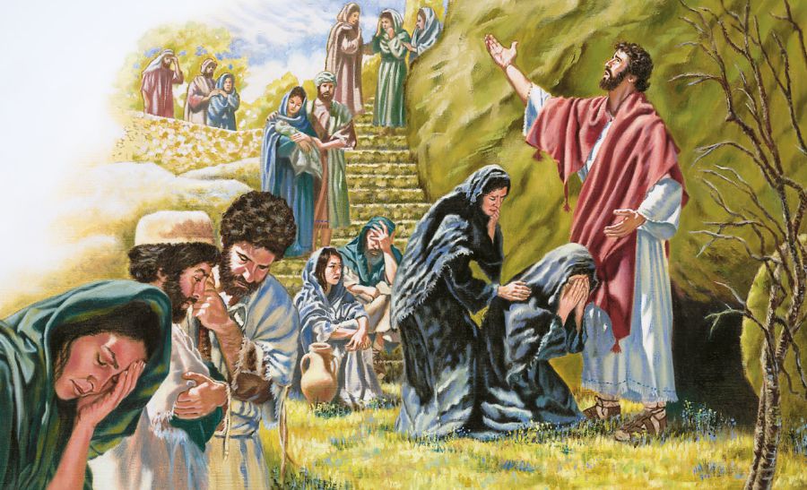 Jezus bidt hardop bij Lazarus’ graf