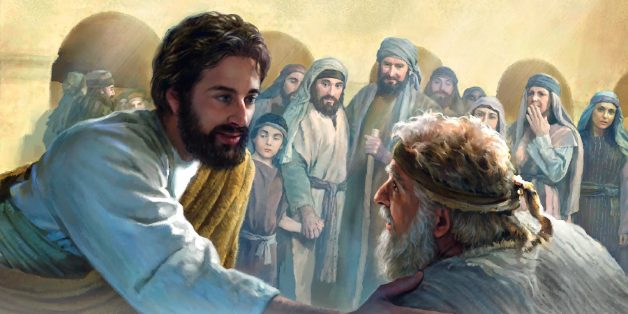 Jezus spreekt bij het waterbekken van Bethzatha een zieke man aan