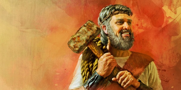 Noah med et verktøy til å bygge arken