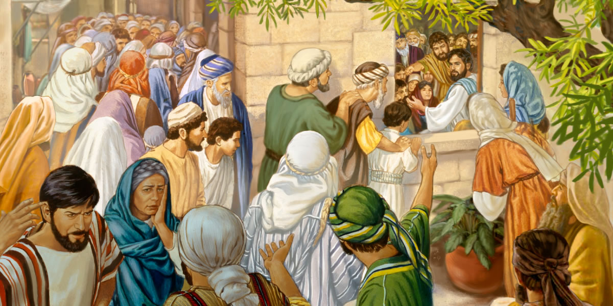 Tłumy zbierają się wokół domu, w którym zatrzymał się Jezus