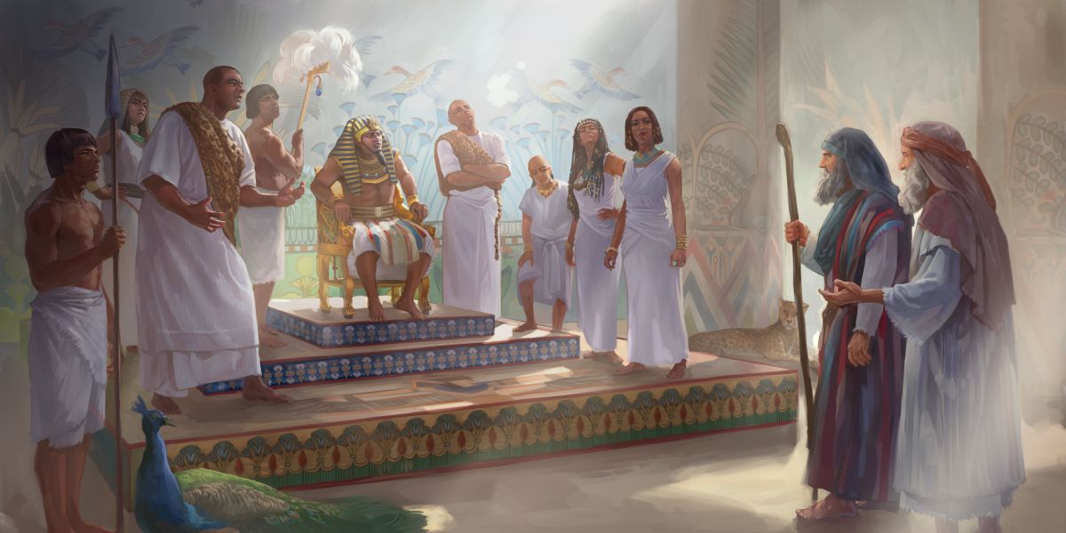 Mojżesz i Aaron stoją przed faraonem