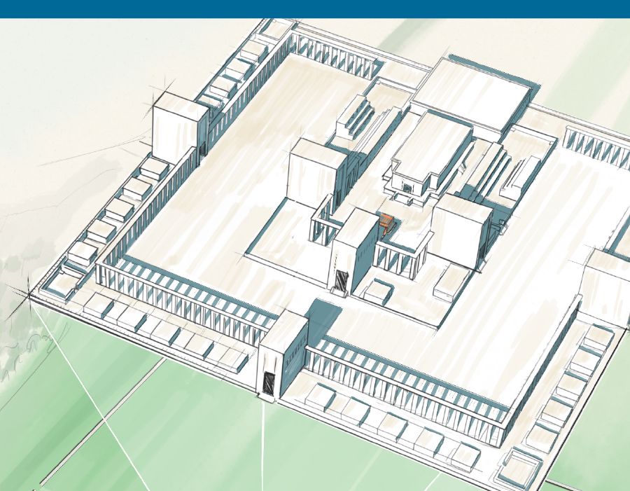 Widok z lotu ptaka na świątynię z wizji Ezechiela.