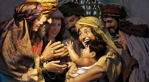Rut i Boaz z synem i z Noemi