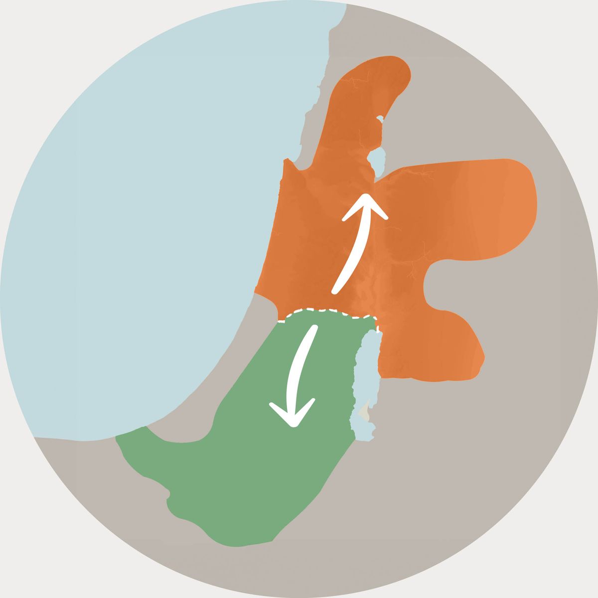 Mapa Izraela podzielonego na królestwo północne i południowe.