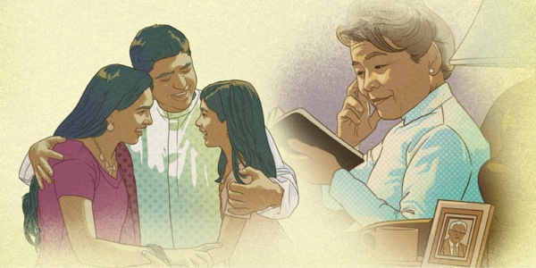 Uma família e uma viúva sendo consolados pela esperança da ressurreição