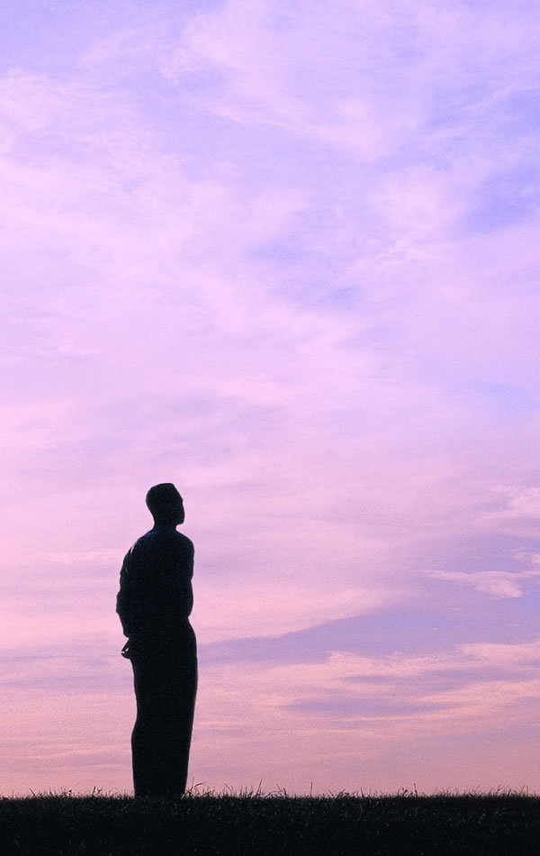 Um irmão admirando um colorido céu noturno.