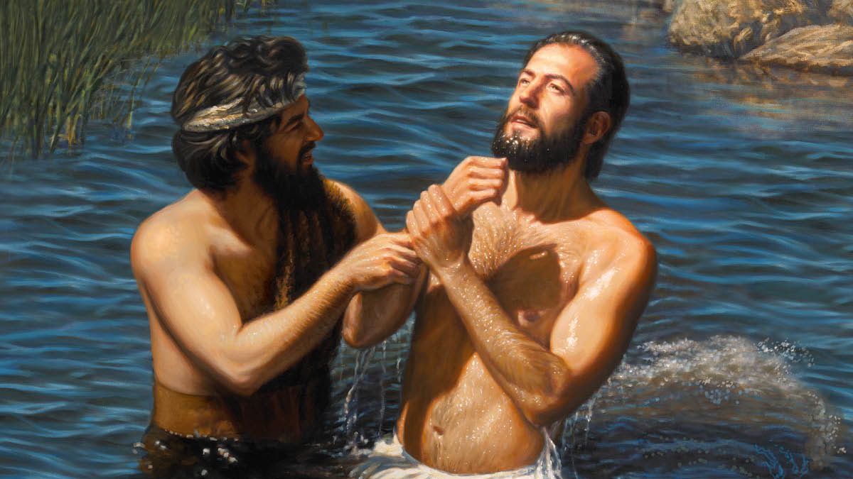 Jesus sendo batizado por João Batista.
