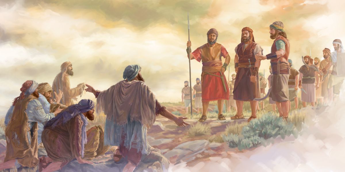 Os gibeonitas, usando roupas velhas, falam com Josué e seu exército