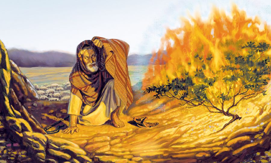 Moisés ao lado do arbusto em chamas