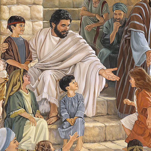 Jesus mostrando bondade para meninas e meninos