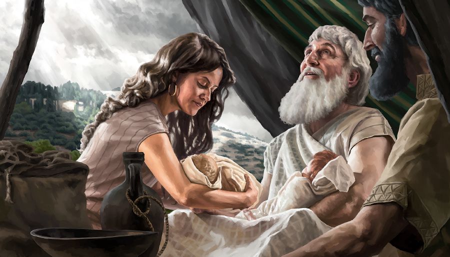 Abraão com Isaque, Rebeca e seus netos Esaú e Jacó