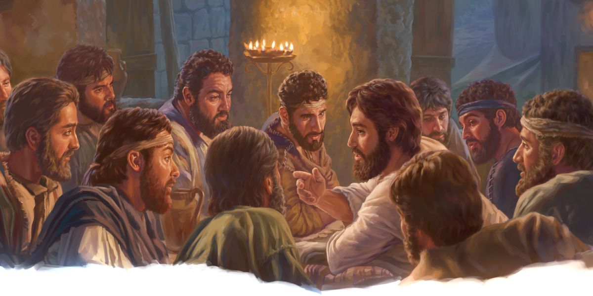 Jesus conversando com os apóstolos na noite antes de morrer