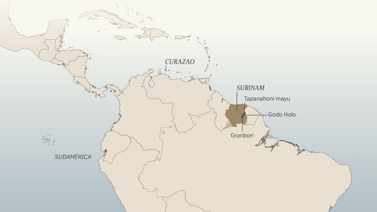 Sudamericamantawan Caribemantawan uj mapa. Daniel van Marl tiyakorqa, viajarqa ima chay lugaresmanta wakenqa kaykuna kanku: Curazao, Surinam, Tapanahoni mayu, Godo Holo, Granbori rancho ima.