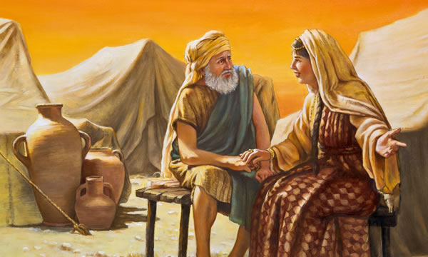 Avraam stând şi ascultând-o pe Sara