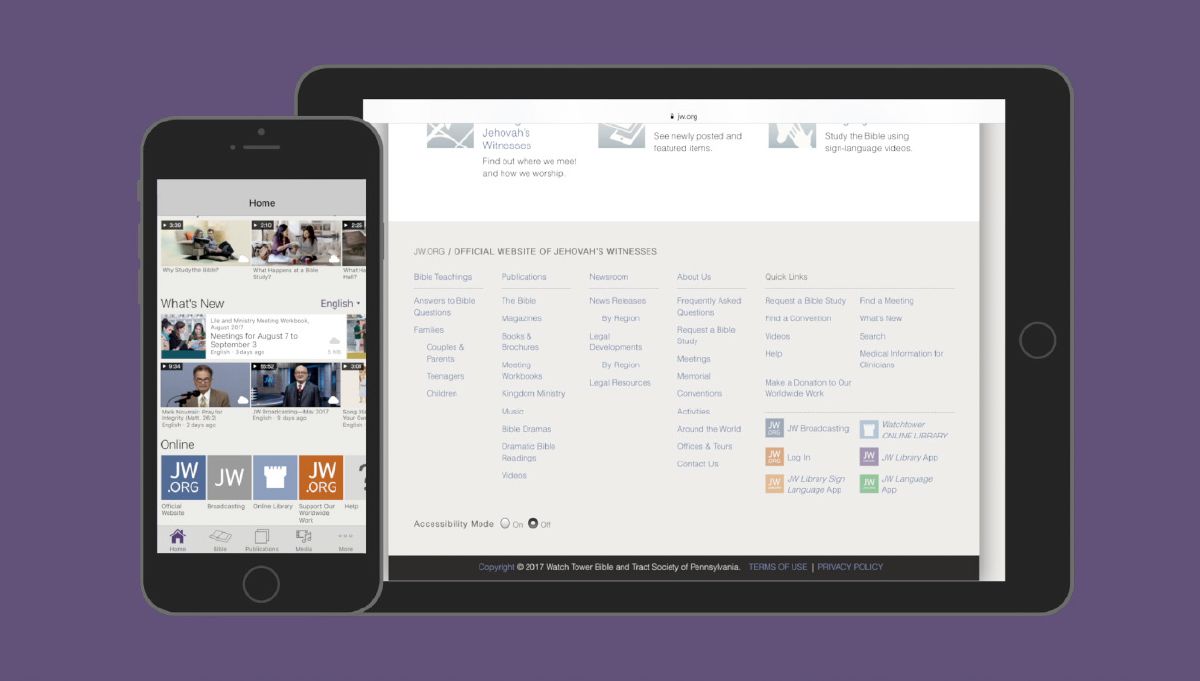 O tabletă și un smartphone pe al căror ecran este afișat site-ul jw.org