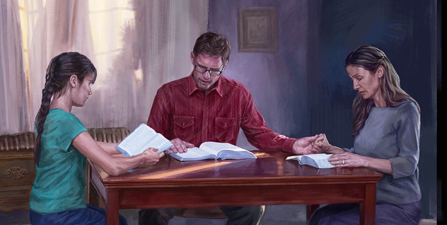 Membrii unei familii citesc Biblia