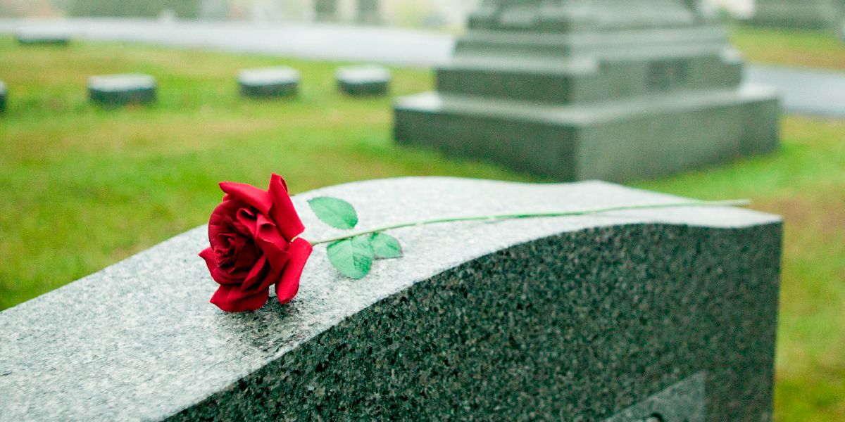 Trandafir roșu pe o piatră funerară