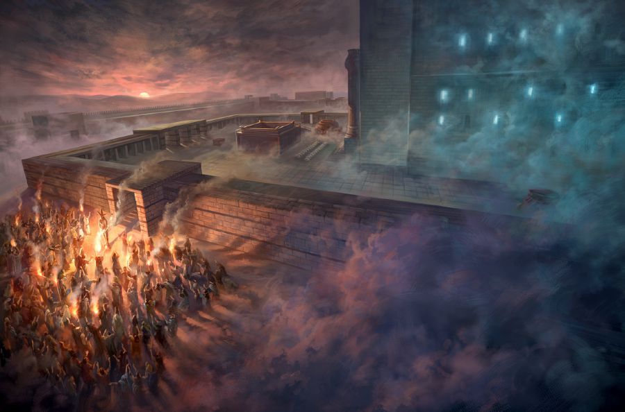 В темноте иудеи-отступники поклоняются идолу у северных ворот храма в Иерусалиме.