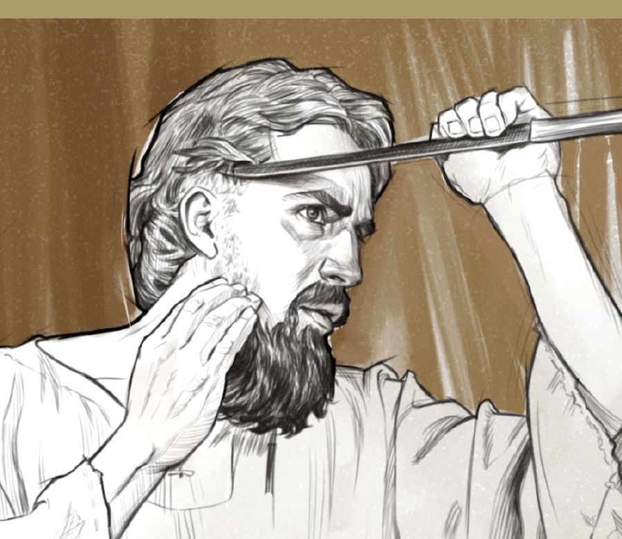 Иезекииль бреет голову.