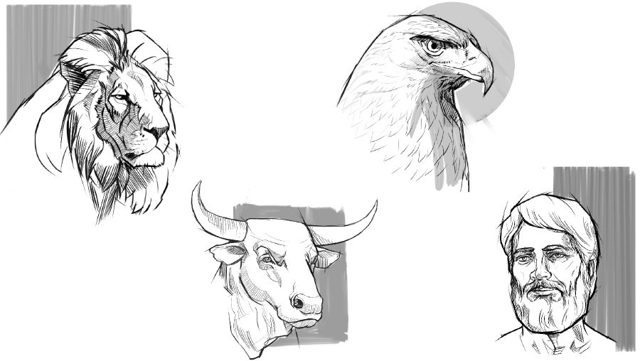 Лев, бык, орёл и человек.