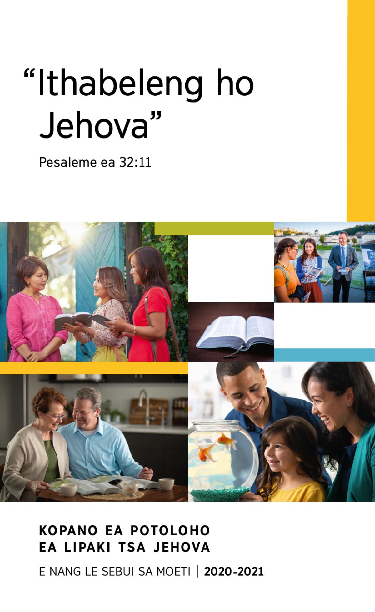 Setšoantšo: 1. Lelapa le thabileng le shebile tlhapi e ka khalaseng. 2. Lipaki Tsa Jehova tse peli lihlalosetsa ’mè ea emeng ha hae temana ea Bibele. 3. Banyalani ba ithuta Bibele ba sebelisa lingoliloeng tse thehiloeng Bibeleng. 4. Bibele e butsoeng. 5. Banyalani ba shebellisa motho video e thehiloeng Bibeleng seterateng.