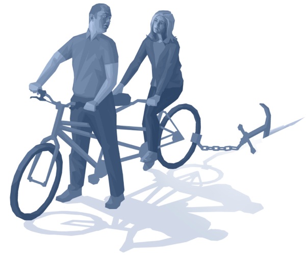 Banyalani ba holim’a baesekele e nang le litulo tse peli ’me ha e khone ho ea pele hobane e hula ankora e boima