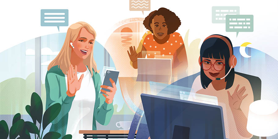 Metsoalle e lulang linaheng tse fapaneng e buisana ka videoconference.