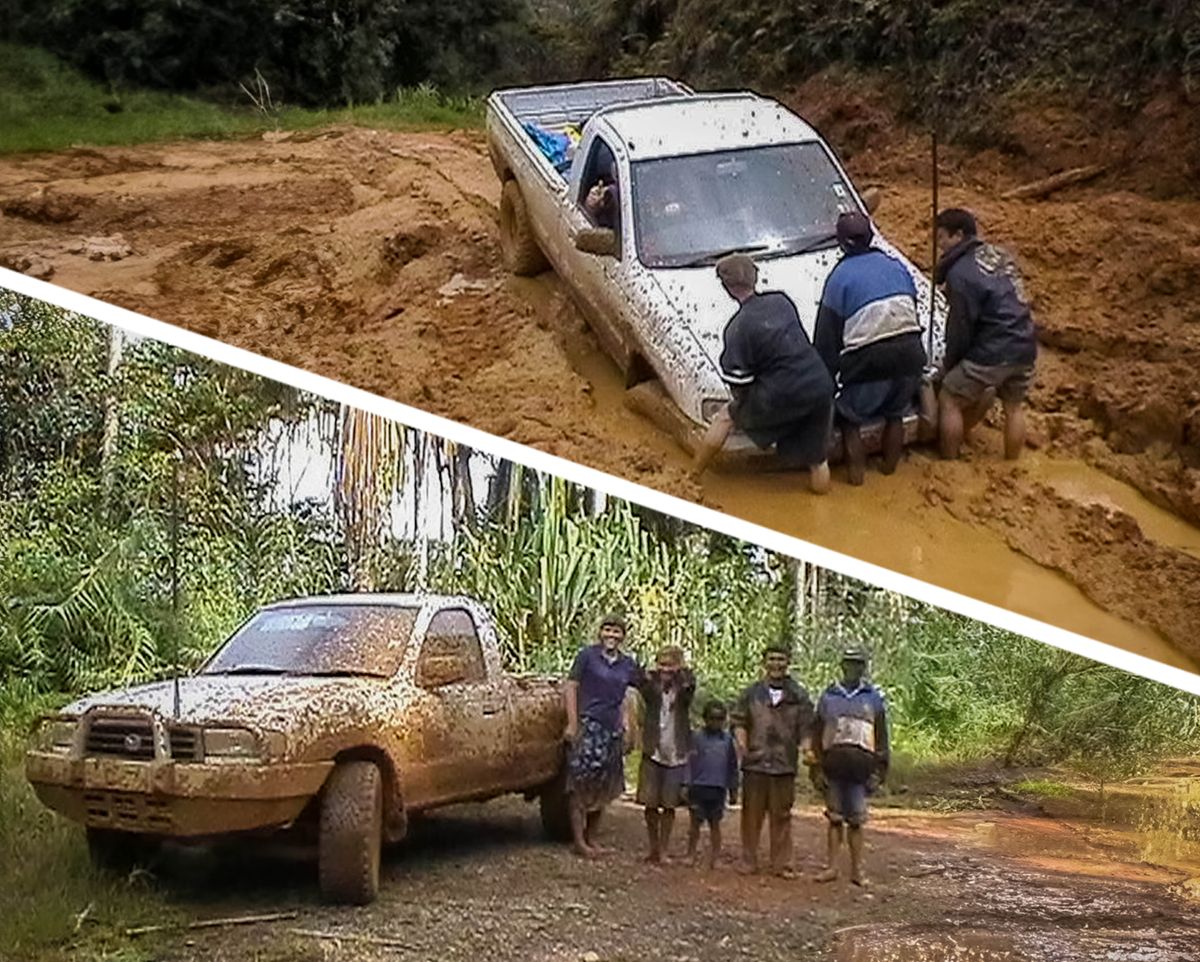 Litšoantšo: 1. Bahoeletsi ba bararo ba sututsa koloi ea Mor’abo rona Reynolds ho e qaholla seretseng. 2. Hamorao, Leann le bahoeletsi ba bang ba eme pela koloi ’me liaparo tsa bona li liretse.