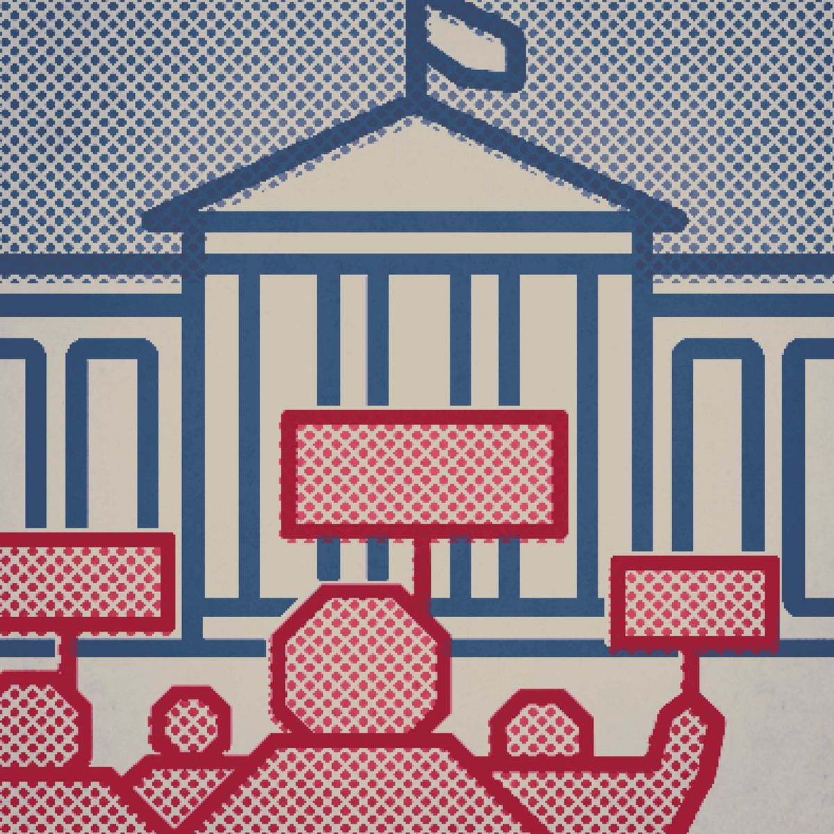 Setšoantšo se takiloeng sa batho ba etsang mohoanto ka pel’a mohaho oa ’muso.