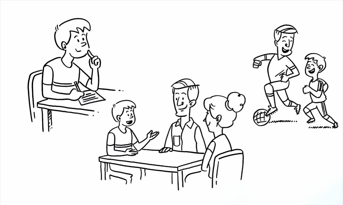 Moshanyana o ngolla batsoali ba hae lengolo, o buisana le bona, hape o bapala bolo le ntate oa hae