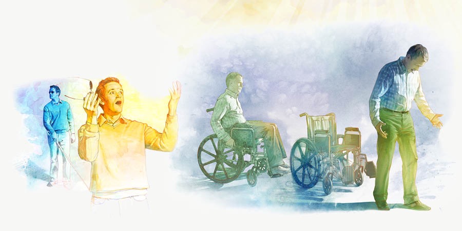 Motho ea sa boneng o se a bona; motho ea sa khoneng ho tsamaea o ema setulong sa batho ba sa khoneng ho tsamaea