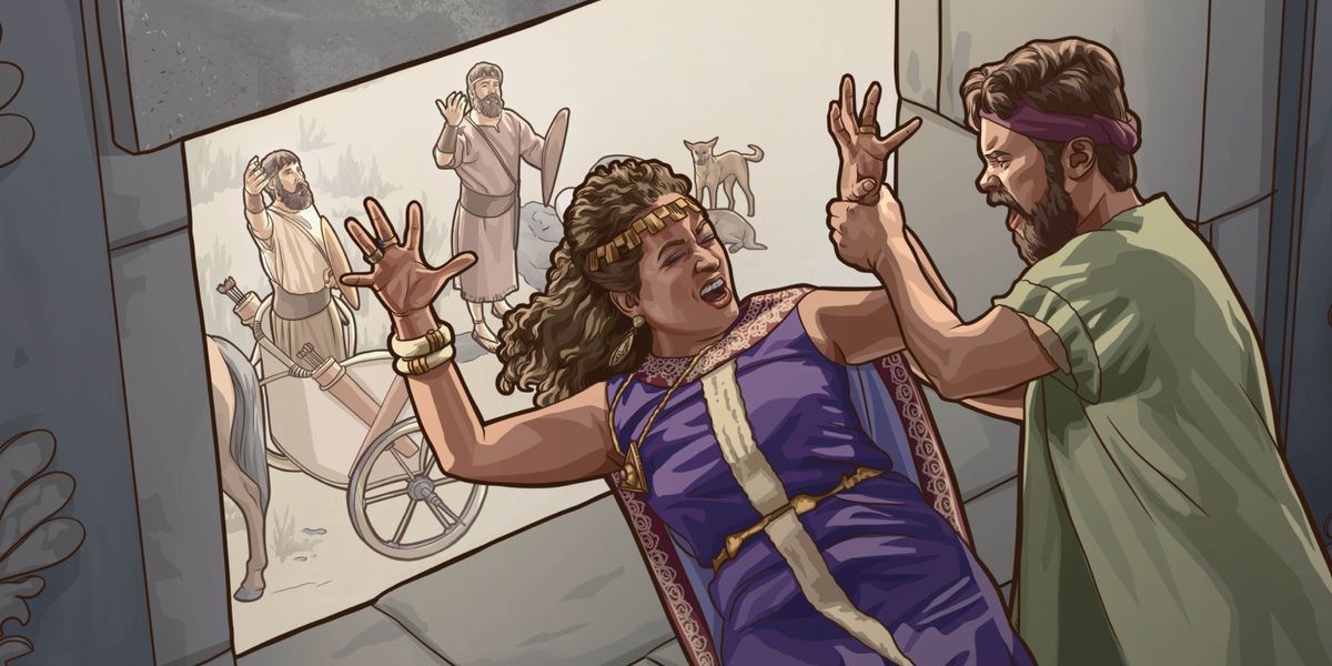 Jehu o eme kariking ea hae ea ntoa ’me o bolella molaoli oa lekhotla hore a lahlele Jezebele ka fensetere ho tloha mokatong o ka holimo.