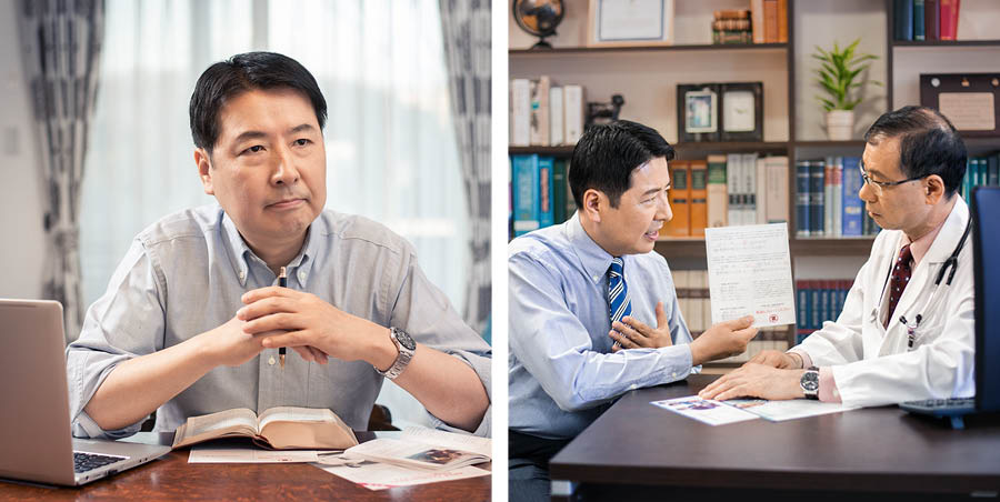 Litšoantšo: 1. Mora oa bo rona o bala Bibele le lingoloa tsa Bibele. 2. Mora oa bo rona o bua le ngaka ea hae ‘me o e bontša karete ea mali.