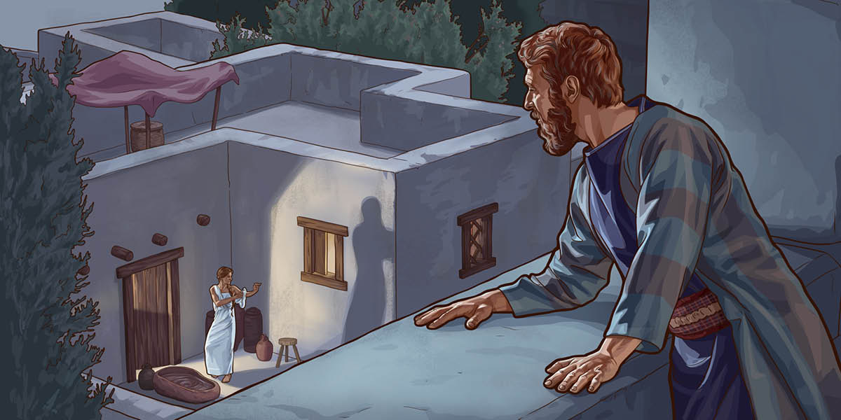 Davida o shebile Bathe-sheba a le ka holim’a ntlo.