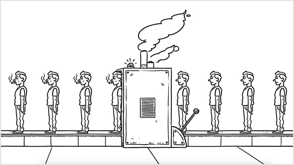 Setšoantšo se hlahang videong ea “Ho Tsuba ho ka Senya Bophelo ba Hao.” Mochine o ntša lipopi tse tsubang.