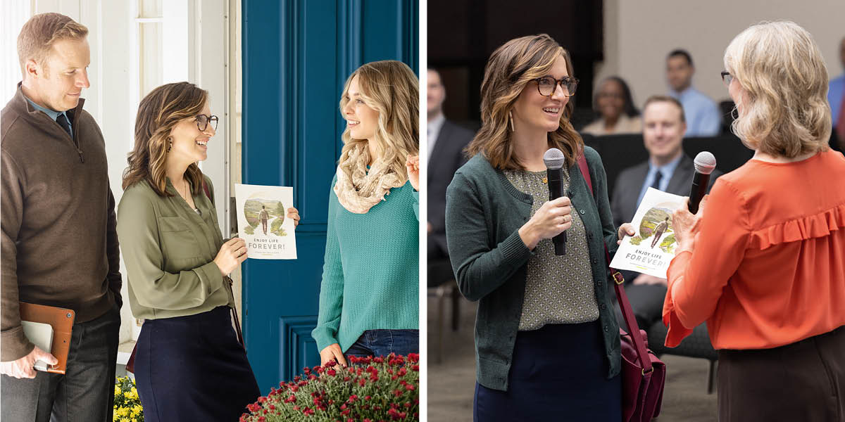 Litšoantšo: 1. Morali oabo rona le monna oa hae ba sebelisa bukana ea “U ka Thaba ka ho sa Feleng!” ho ruta motho Bibele a le lelapeng la hae. 2. Morali eo oabo rona o sebelisa bukana ea “U ka Thaba ka ho sa Feleng!” ho fana ka pontšo libokeng tsa har’a beke.