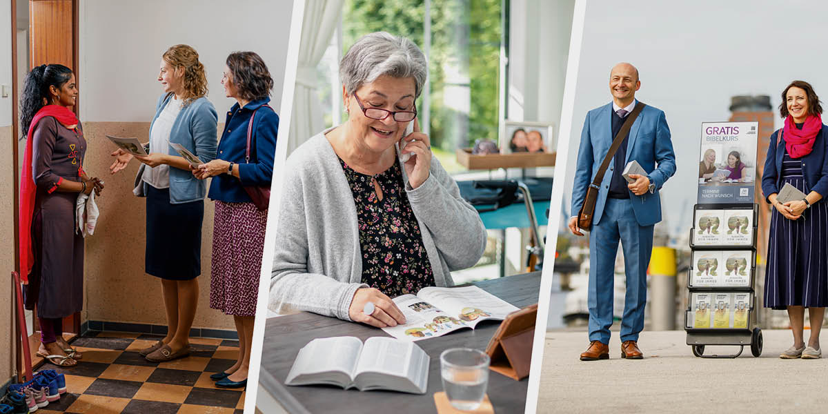 Litšoantšo: Lelapa le neng le hlahile tlas’a sehlooho sa “Rera Hore na U Tla Etsa’ng Selemong se Secha sa Tšebeletso​—Eba Pula-maliboho”, le tšimong. 1. Morali oabo rona le ’mè oa hae ba pakela ’mè e mong lelapeng la hae ba sebelisa bukana ea “U ka Thaba ka ho sa Feleng!” 2. Nkhono o khanna thuto ea Bibele ka founo a sebelisa bukana ea “U ka Thaba ka ho sa Feleng!” 3. Ntate le ’mè ba eme pela toroli e behileng libukana tsa “U ka Thaba ka ho sa Feleng!” le setšoantšo sa lenaneo la ho ithuta Bibele mahala.