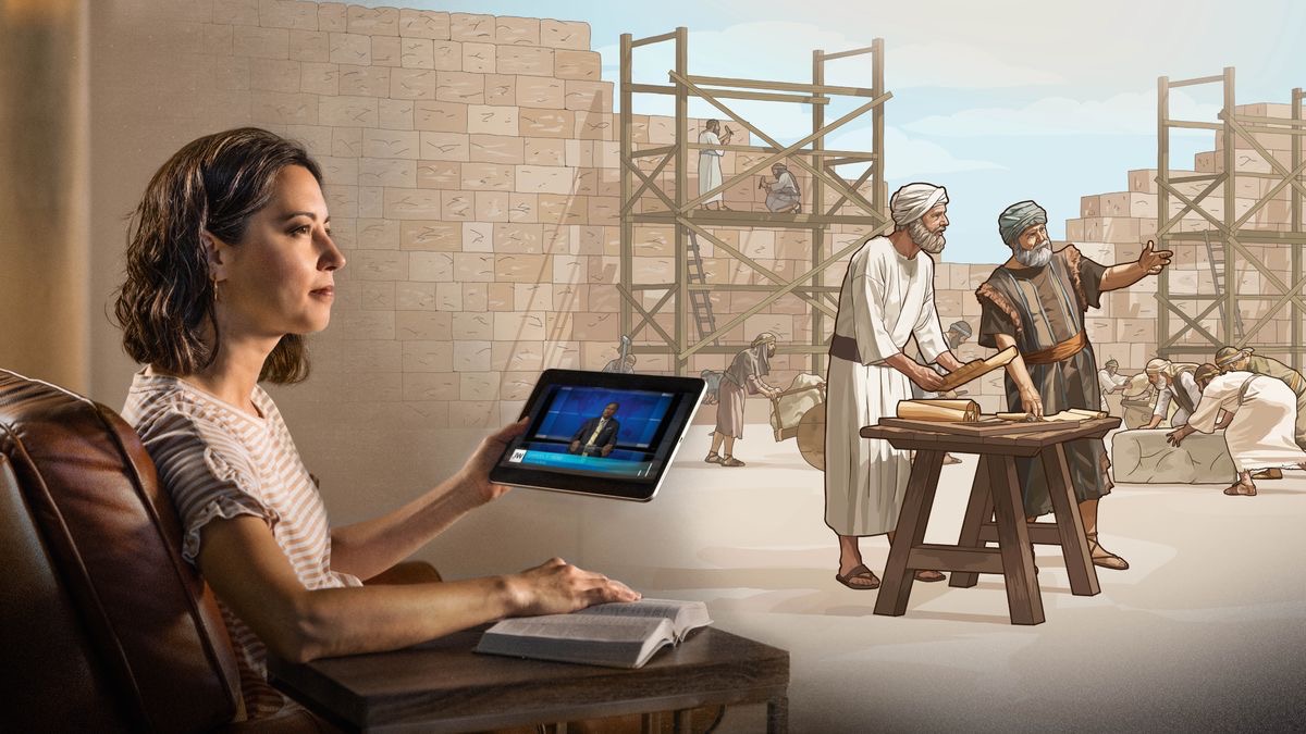 Morali oa bo rona o shebeletse lenaneo la JW Broadcasting ’me o nahana ka Zorobabele le Moprista ea Phahameng Jeshua ha ba ntse ba tataisa Baiseraele ho haha tempele bocha.