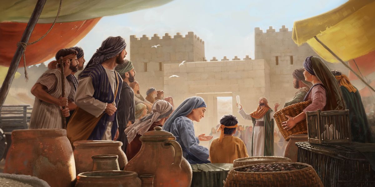 Sehlopha sa Baiseraele se lutseng pel’a keite ea motse se mametse ka hloko ha moprista ea tšoereng moqolo ka letsohong a ntse a bua.