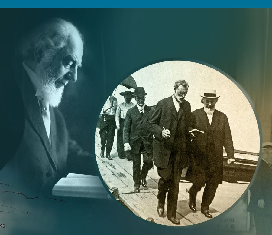 Setšoantšo: 1. Charles T. Russell o bala Bibele. 2. Charles T. Russell o na le metsoalle ea hae.