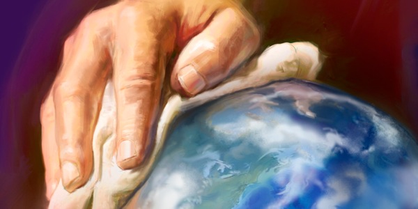 Letsoho la Jesu le tšoereng lesela, joalokaha eka o hloekisa lefatše