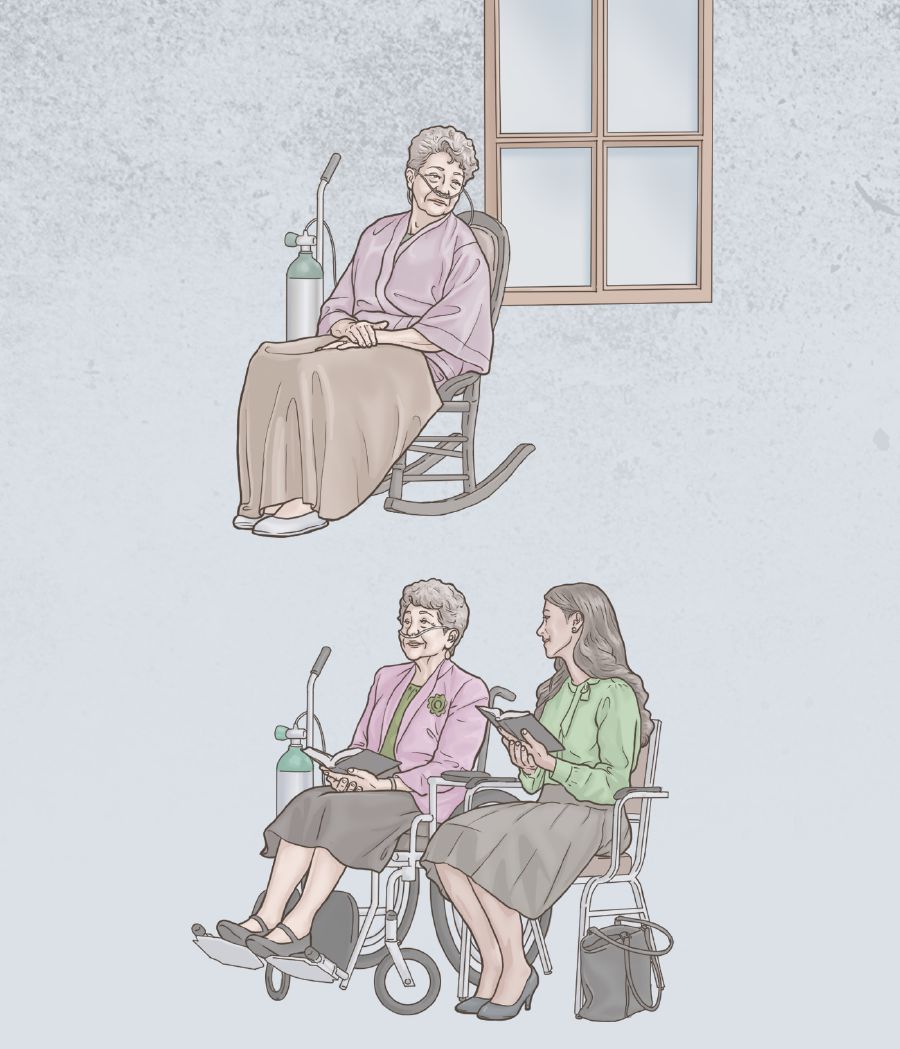 Morali’abo rona o lutse a le mong setulong se nang le mochine o mo thusang ho hema, empa hamorao o ea libokeng le morali’abo rona e mocha