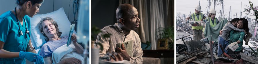 Morali’abo rona o bua le batho ka Bibele a le betheng ea sepetlele; Mor’abo rona o tšoere foto; ’mè o tšoere moralinyana oa hae moo ho qetang ho ba le koluoa