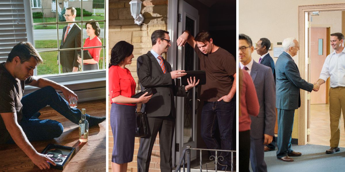 Ntate o lutse a le mong; Lipaki Tsa Jehova li tla ha hae ’me lia bua le eena ka Bibele; ntate eo o tla libokeng