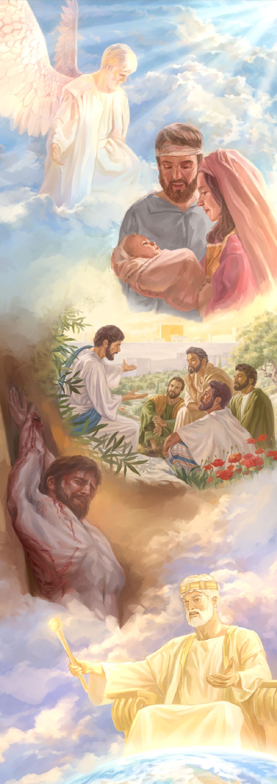 Jesu o thusa ho bopa, o tsoaloa e le motho, o ruta barutuoa ba hae, lefu la hae la sehlabelo, o busa joaloka Morena oa Mmuso