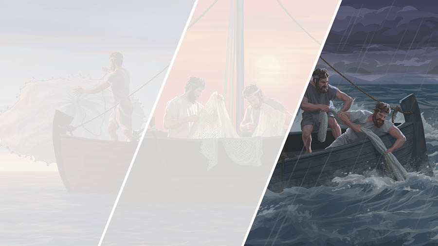 Batšoasi ba babeli ba litlhapi ba hula letlooa la bona nakong eo ho nang le sefefo bosui.