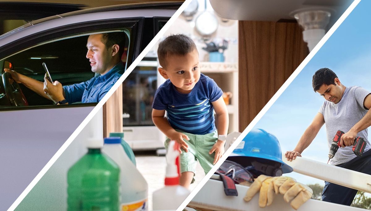 Litšoantšo: 1. Mor’abo rona o penya fono a ntse a khanna. 2. Ngoana o shebile ka moo ho behiloeng lik’hemik’hale tse hloekisang. 3. Mor’abo rona o sebelisa mochini a sa itšireletsa.