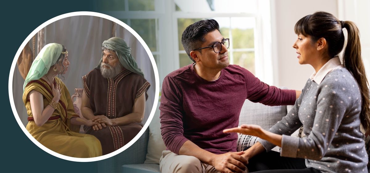 Monna o mametse ka hloko ha mosali oa hae a mo bolella hore na o ikutloa joang. Setšoantšo se hlahisitseng Abrahama a mametse Sara ka hloko ha a ntša maikutlo a hae.