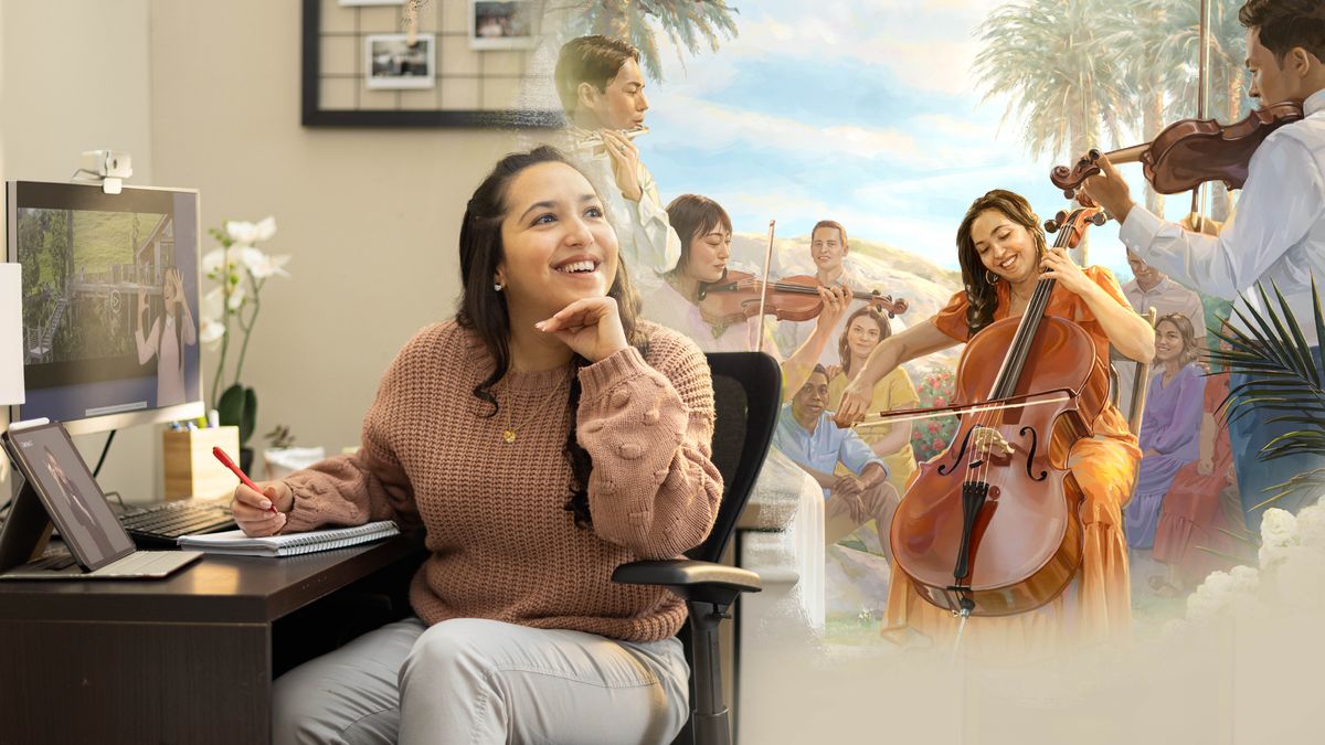 Morali oa bo rona ea sa utloeng litsebeng o shebeletse video ea pina ea “Lefatšeng le Lecha” ka puo ea matsoho ’me o nahana ka hore na ho tla ba joang lefatšeng le lecha. O ipona a letsa seletsa sa ’mino a e-⁠na le batho ba bang ba ntseng ba letsa tsa bona.